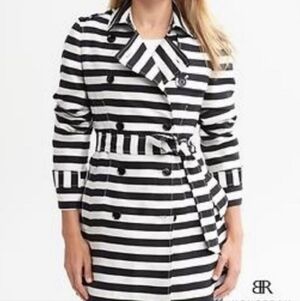 Banana Republic Black and White Striped Trench Coat